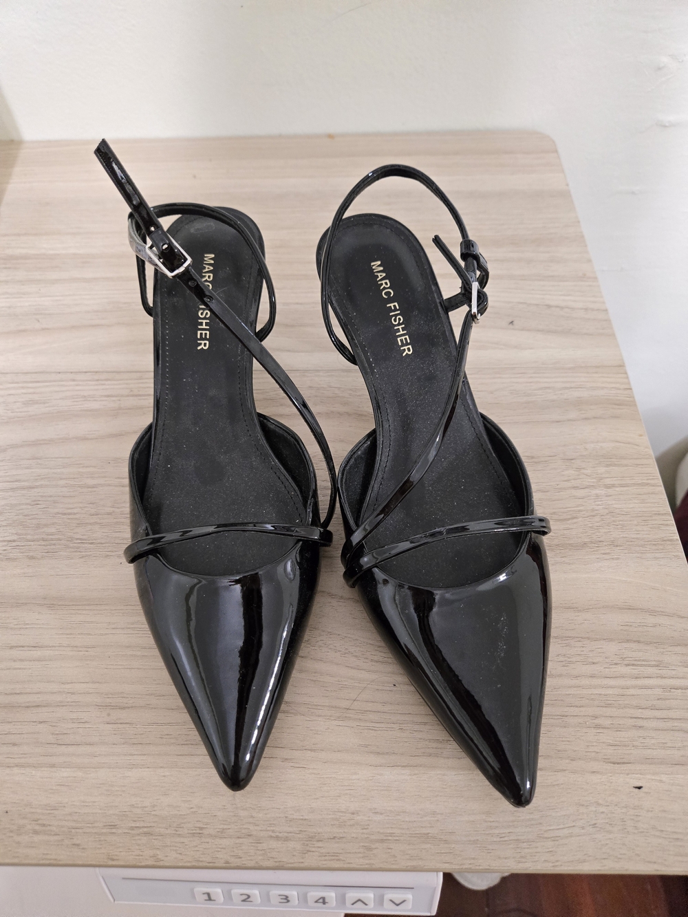Marc Fisher Black Patent Pointed-Toe Strappy Slingback Flats